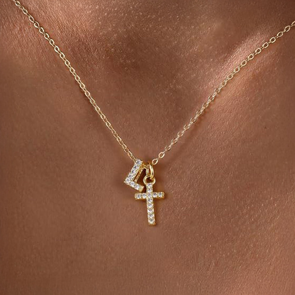 Delicate Diamond Letter & Cross Pendant Necklace
