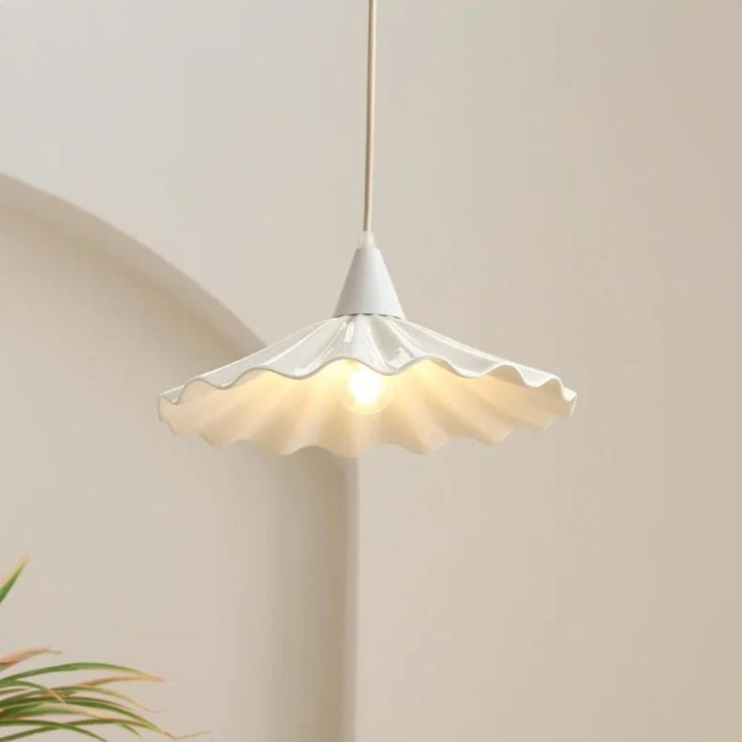 Stylish White Ceramic Pendant Light with Textured Shade