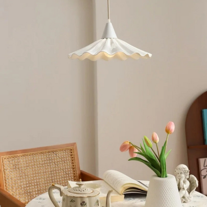 Stylish White Ceramic Pendant Light with Textured Shade