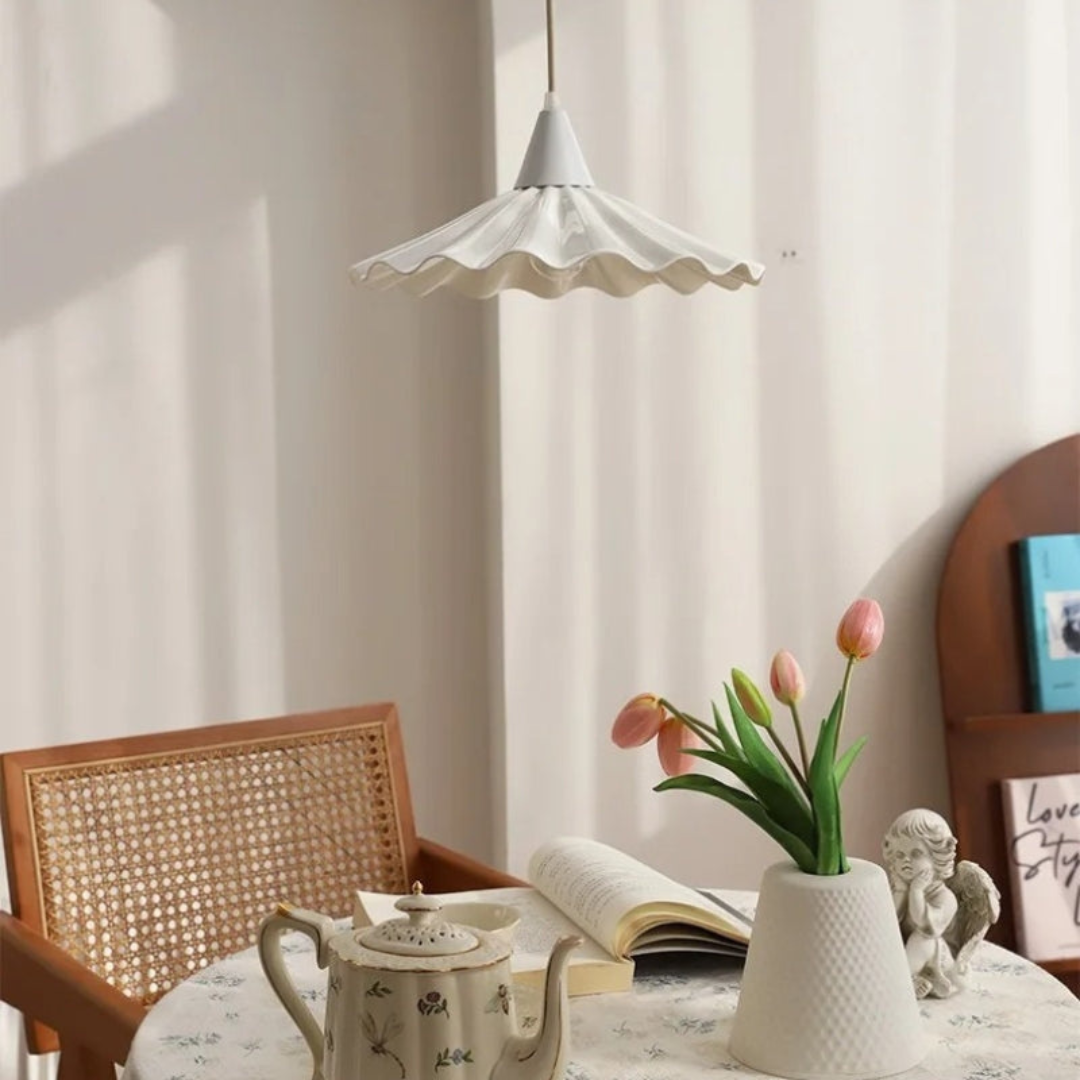 Stylish White Ceramic Pendant Light with Textured Shade
