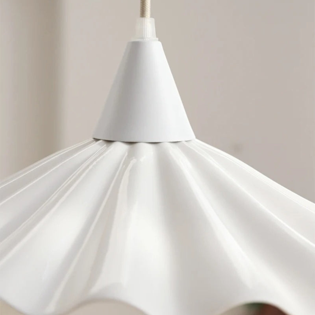 Stylish White Ceramic Pendant Light with Textured Shade