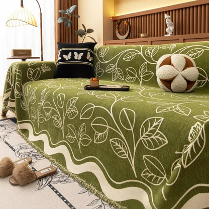 Nature Green Velvet Couch Slipcover