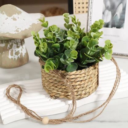 Green Hanging Fake Plant Woven Basket Planter