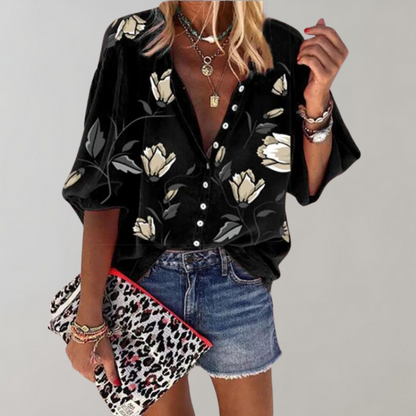 Summer Women's Blouse - Floral Loose Fit Top - Luxicro
