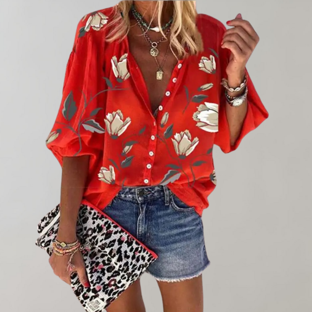 Summer Women's Blouse - Floral Loose Fit Top