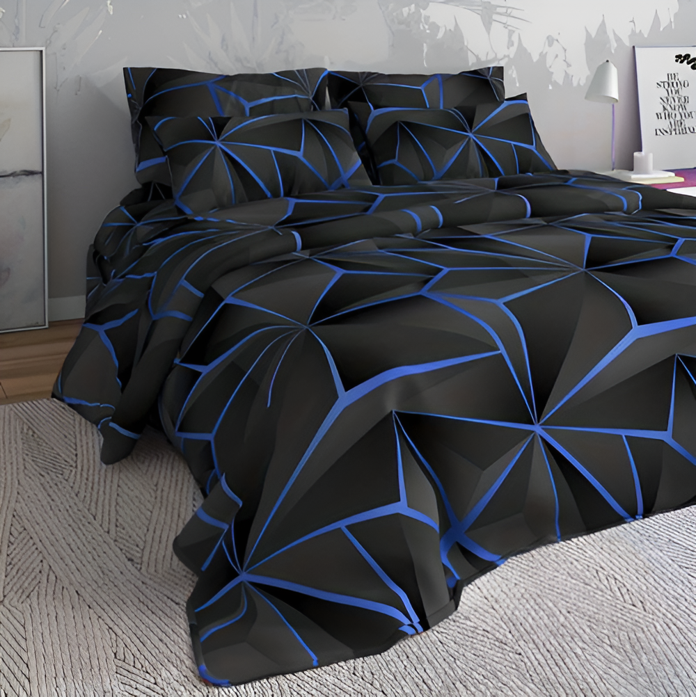 Cozy Fleece 3D Graphic Check Bed Sheet Set