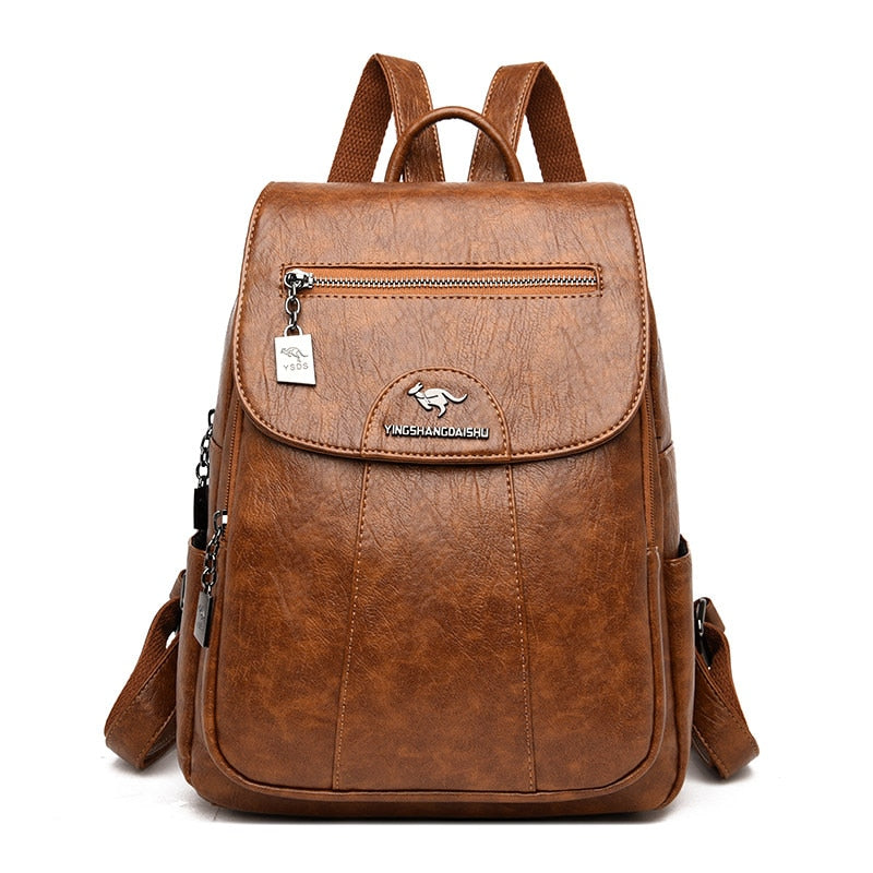 Classic Genuine Leather Daily Backpack for Ladies