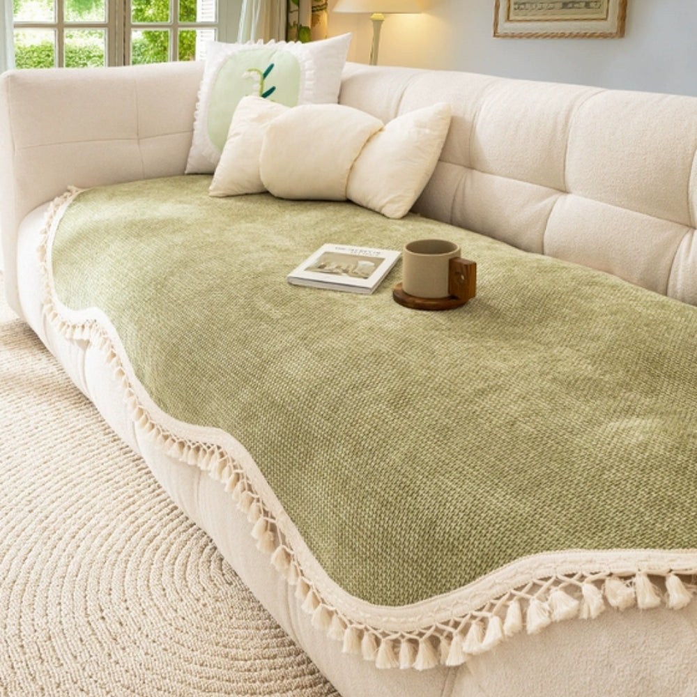Soft Plush Faux Fur Tassel Couch Slipcover