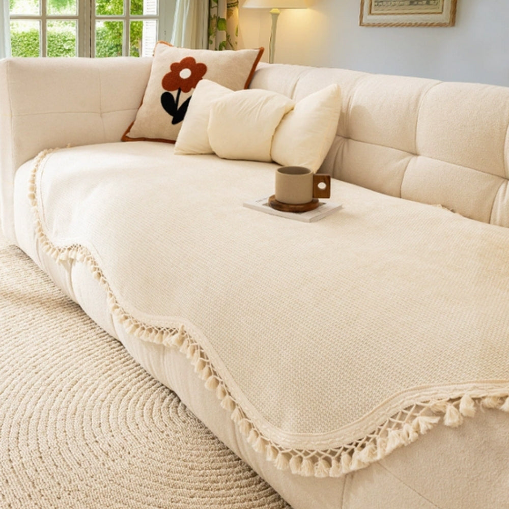 Soft Plush Faux Fur Tassel Couch Slipcover - Luxicro