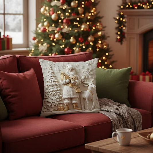 Cozy Christmas Pillow Cover with 3D Santa Face - Luxicro