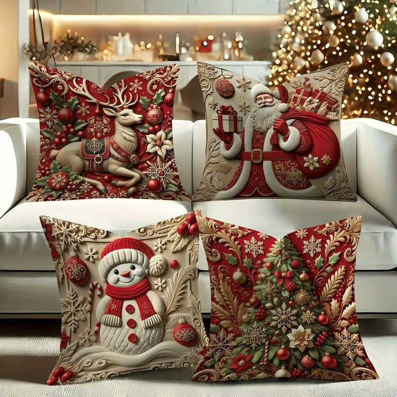 Plush Christmas Pillow Cover with 3D Santa Pattern - Luxicro