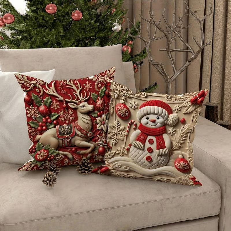 Plush Christmas Pillow Cover with 3D Santa Pattern