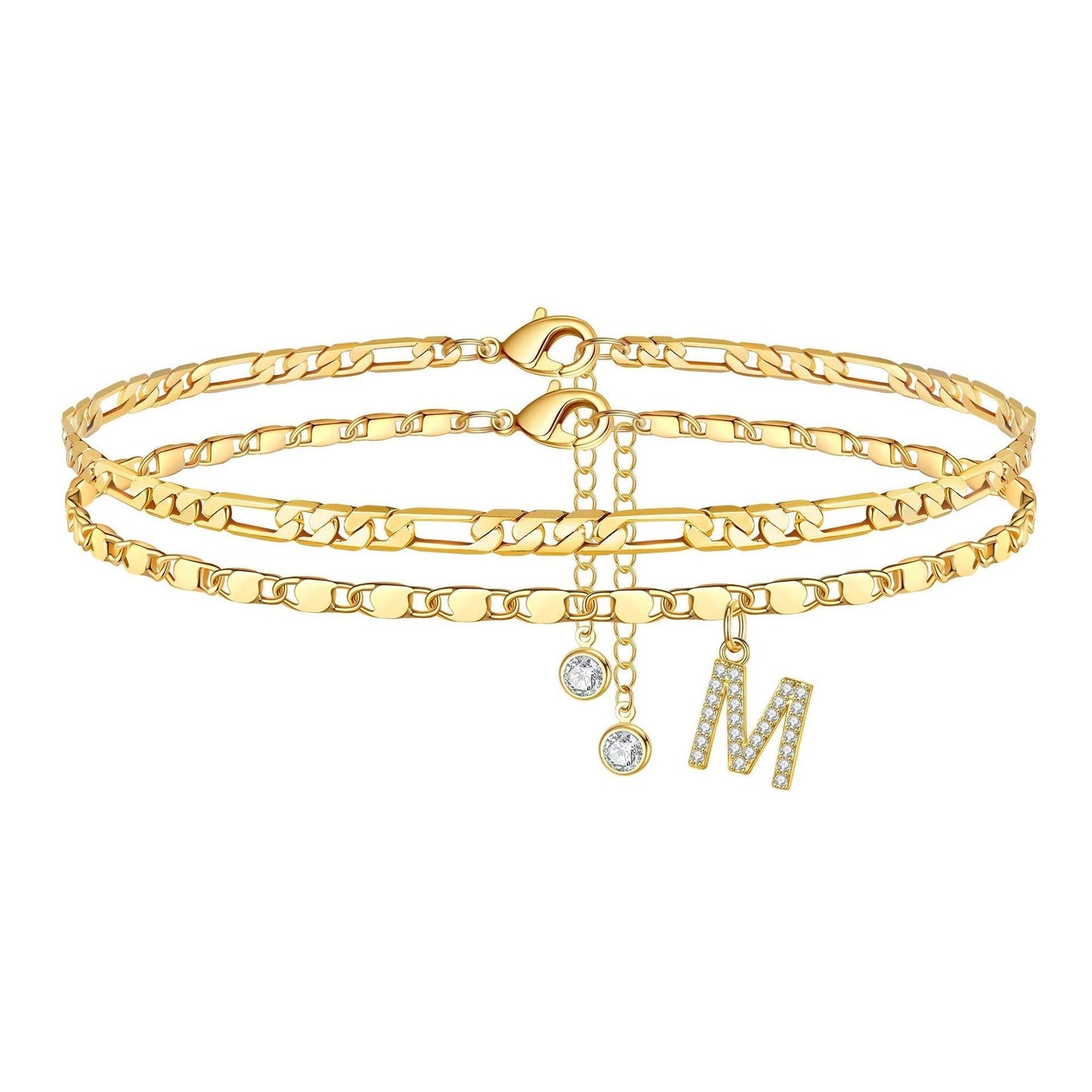 Custom Gold Monogram Anklet Necklace Set