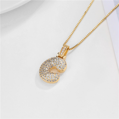 Sparkling Diamond Letter Bubble Necklace