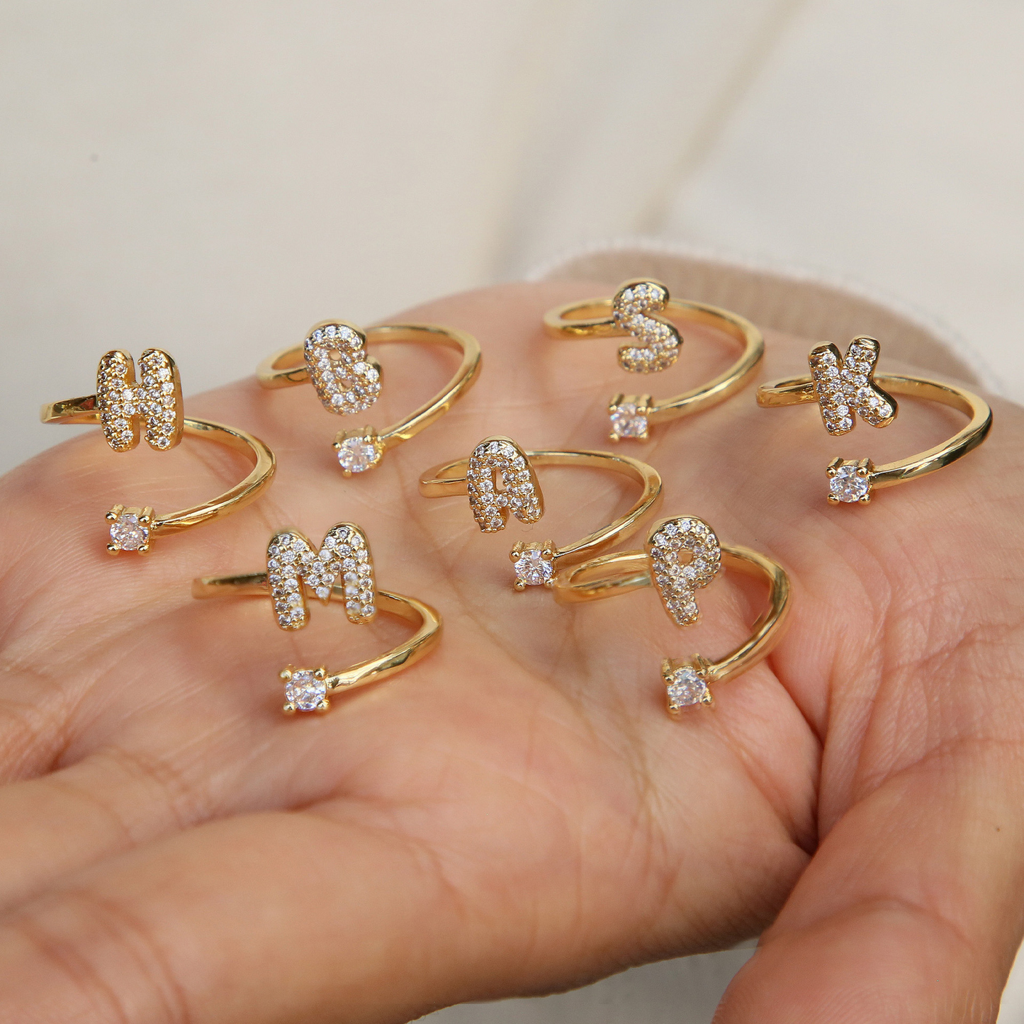 Dainty Glitter Initial Diamond Engagement Ring