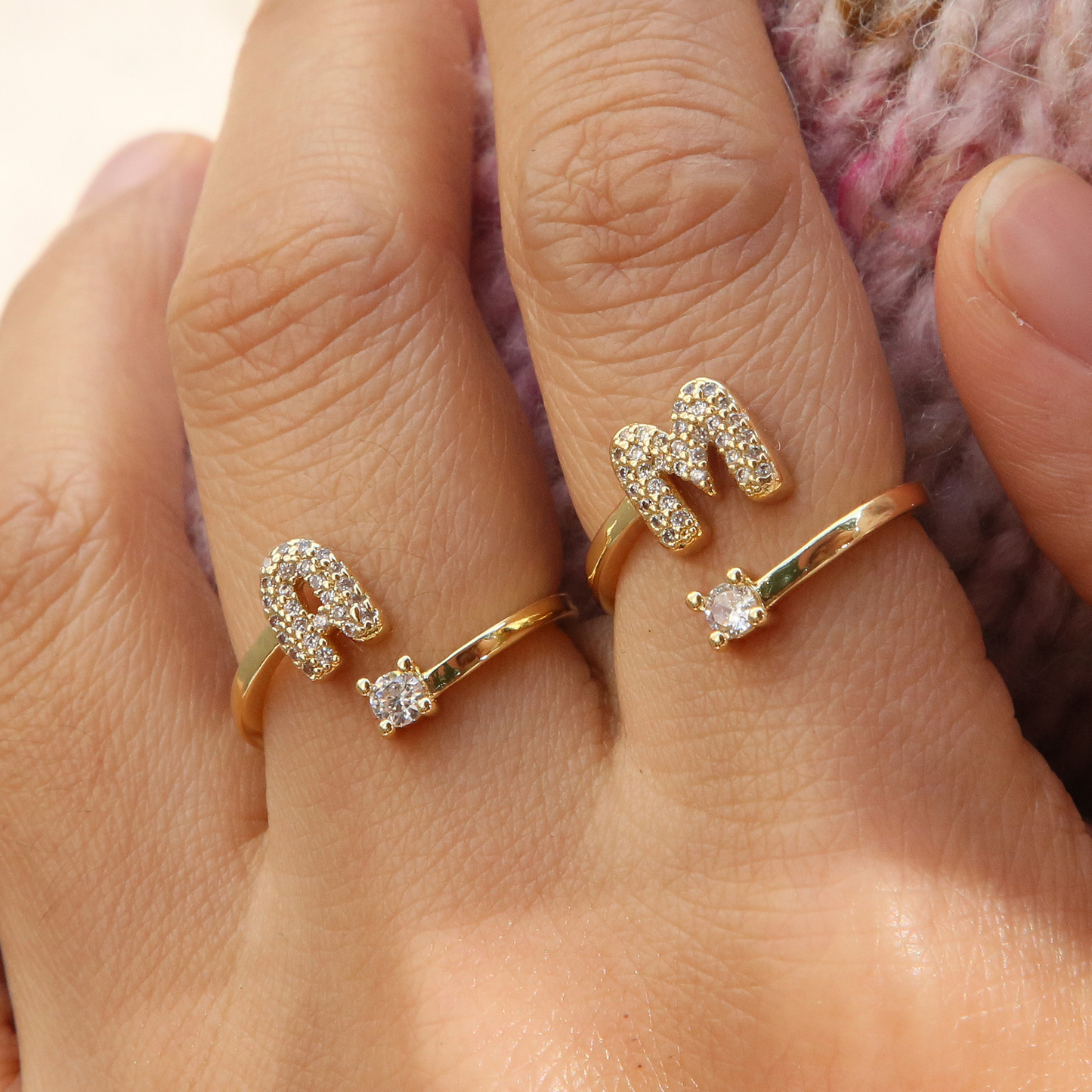Dainty Glitter Initial Diamond Engagement Ring