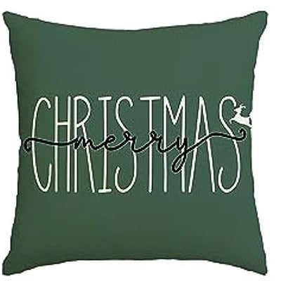 Holiday Cheer Green Pillow Cover with Christmas Decor
