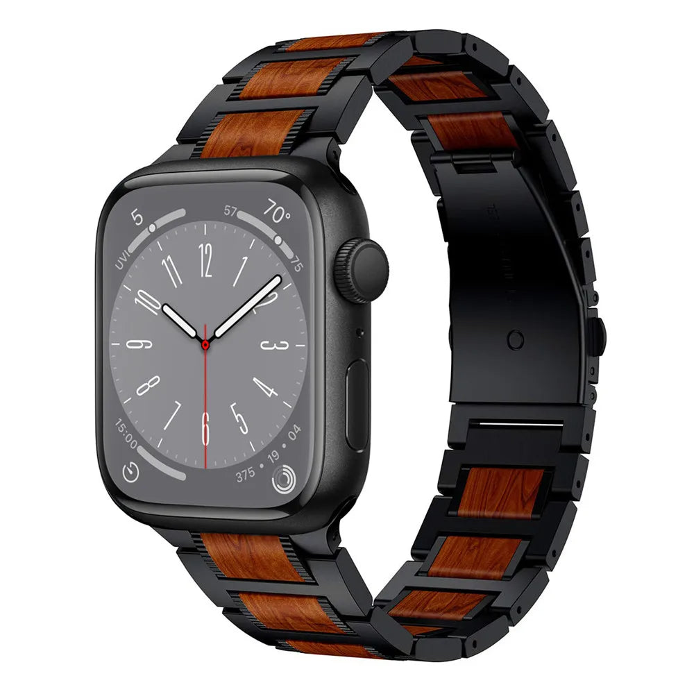 Genuine Wood and Stainless Steel Apple Watch Strap - Luxicro
