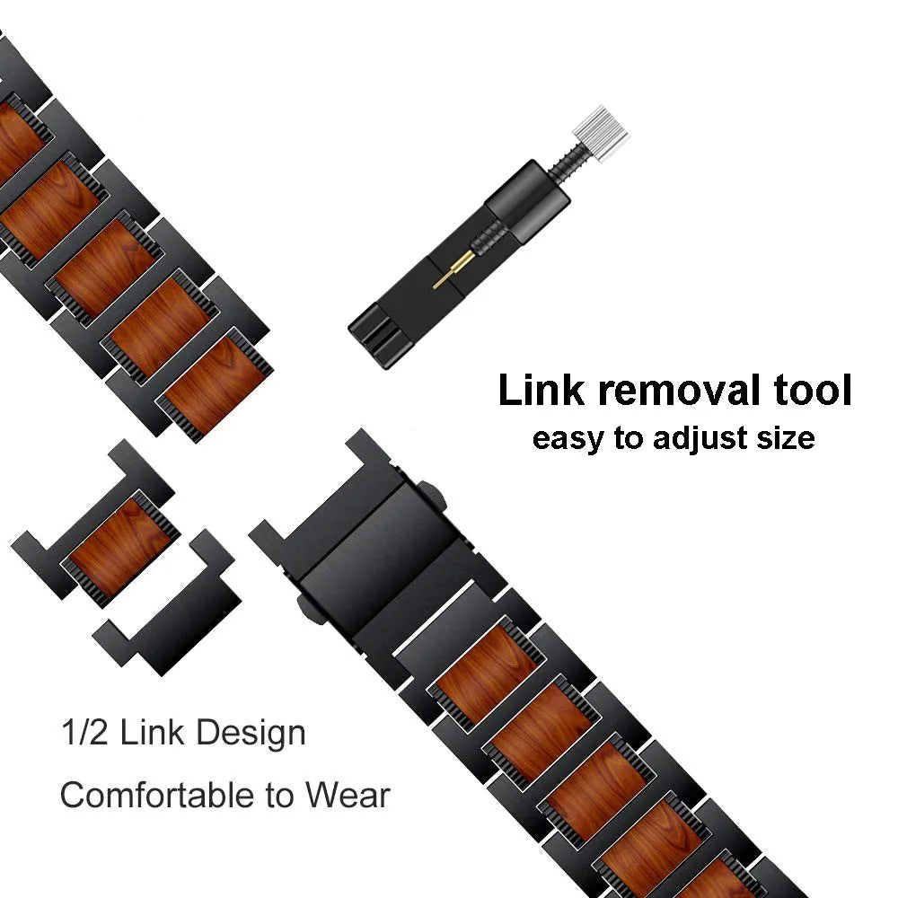 Genuine Wood and Stainless Steel Apple Watch Strap