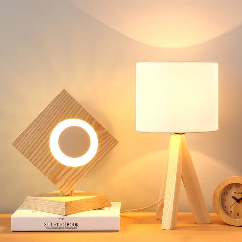 Natural Wood Tripod Floor Lamp