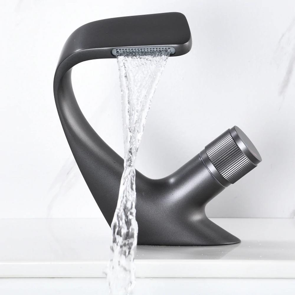Contemporary Waterfall Bathroom Faucet in Solid Brass