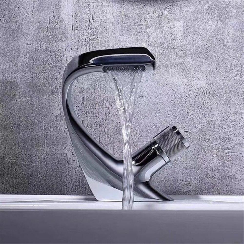 Contemporary Waterfall Bathroom Faucet in Solid Brass