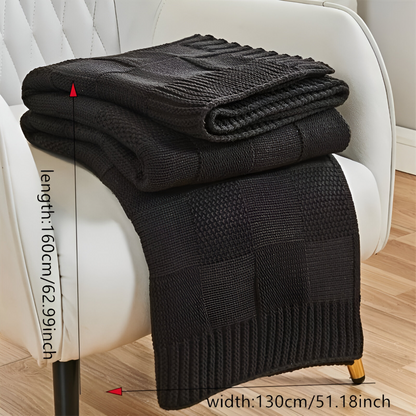 Warm Plaid Knit Blanket Black and White Throw