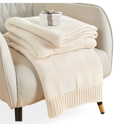 Warm Plaid Knit Blanket Black and White Throw - Luxicro