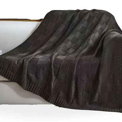 Warm Plaid Knit Blanket Black and White Throw