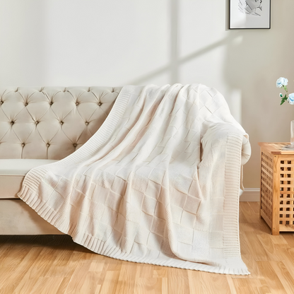 Warm Plaid Knit Blanket Black and White Throw