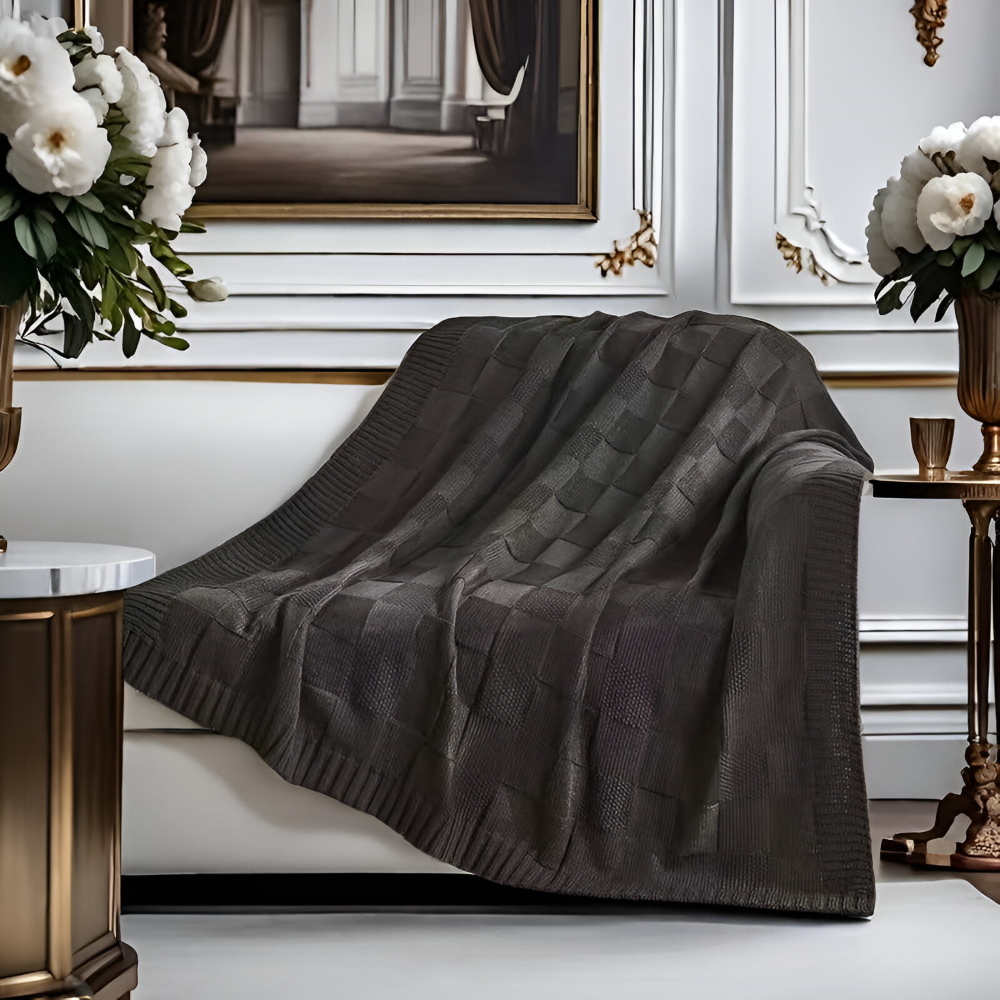 Warm Plaid Knit Blanket Black and White Throw