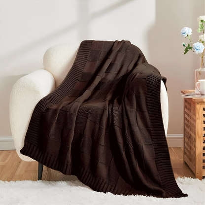 Warm Plaid Knit Blanket Black and White Throw