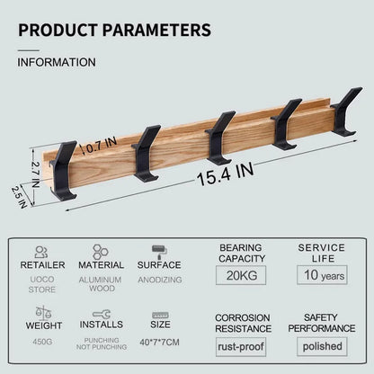 Compact Wooden Wall Hook Rack with Double Hangers