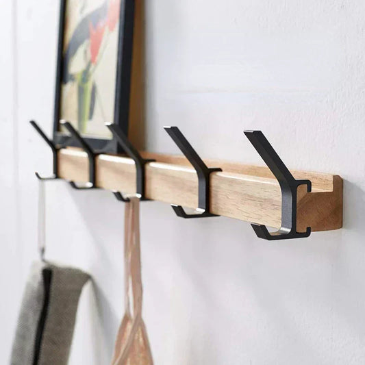 Compact Wooden Wall Hook Rack Modern Space Saver - Luxicro