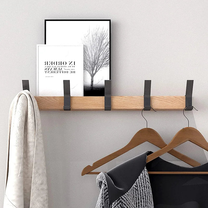 Compact Wooden Wall Hook Rack Modern Space Saver