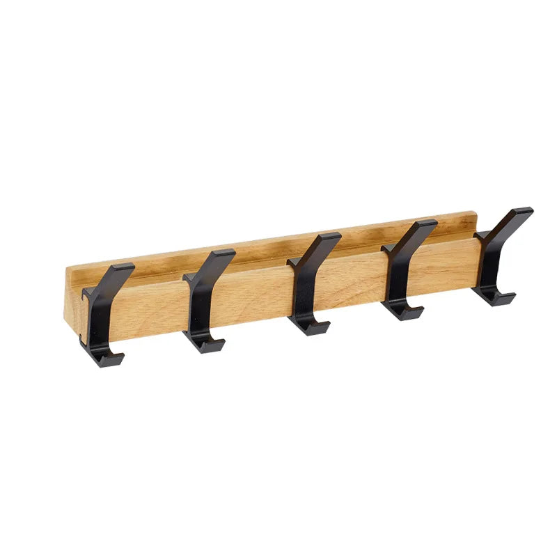 Compact Wooden Wall Hook Rack with Double Hangers