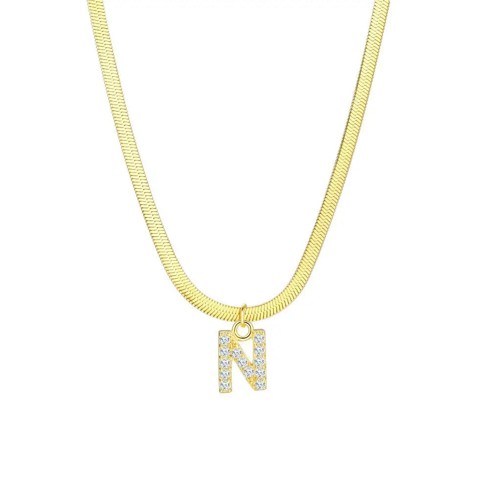 Dainty Letter Diamond Bar Chain Necklace