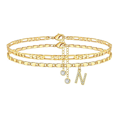 Custom Gold Monogram Anklet Necklace Set