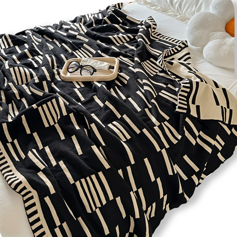 Warm Plaid Throw Blanket Beige Black
