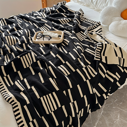Soft Plaid Winter Throw Blanket Black Beige - Luxicro