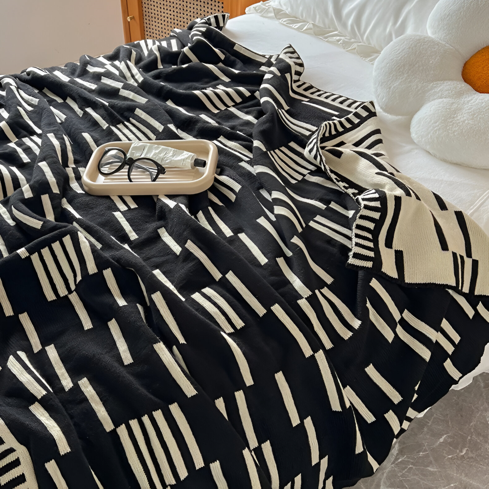 Soft Plaid Winter Throw Blanket Black Beige