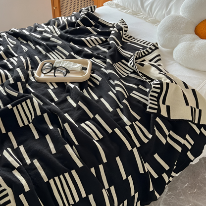 Soft Plaid Winter Throw Blanket Black Beige