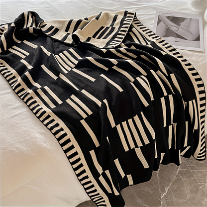 Soft Plaid Winter Throw Blanket Black Beige