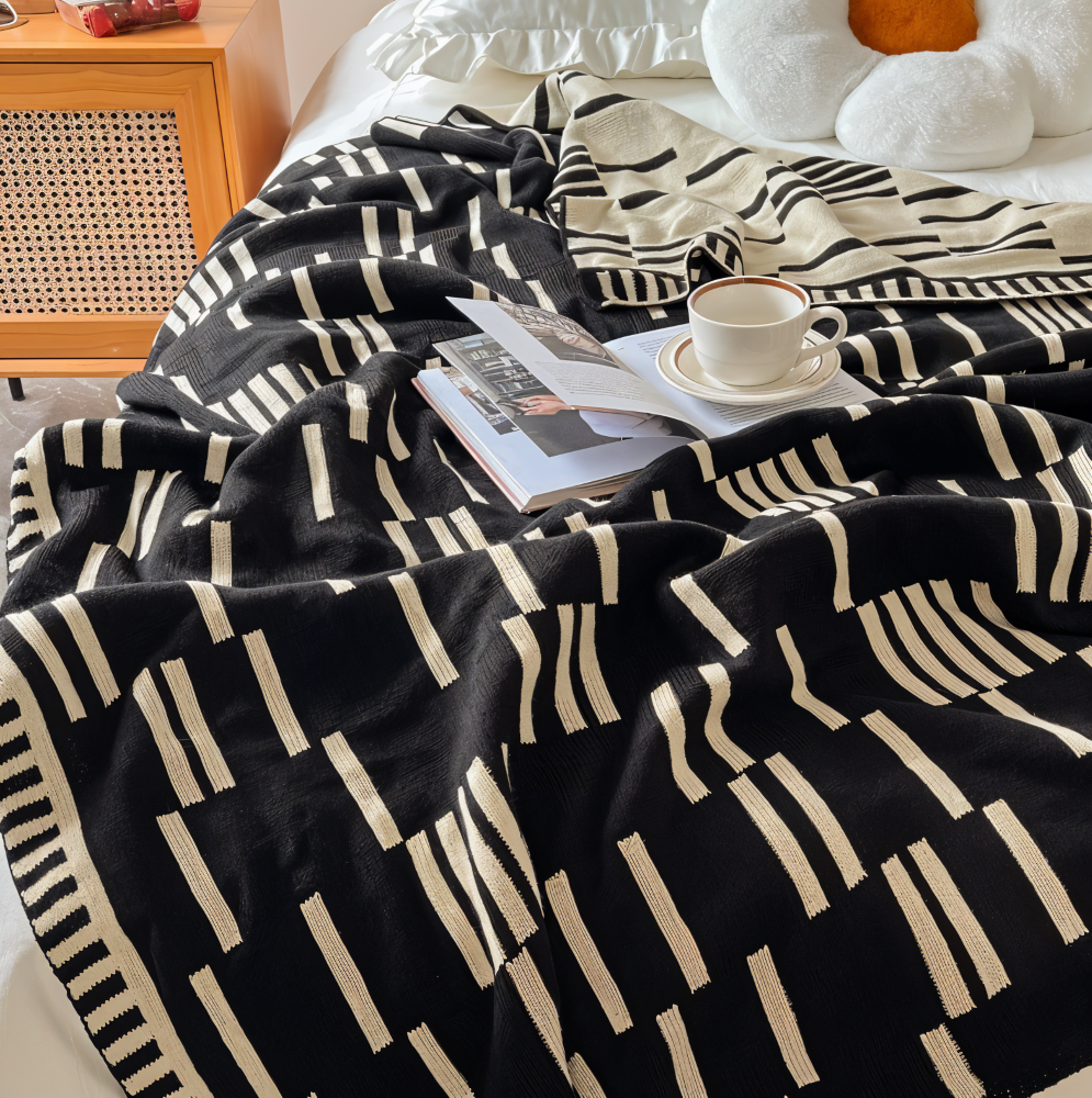 Soft Plaid Winter Throw Blanket Black Beige
