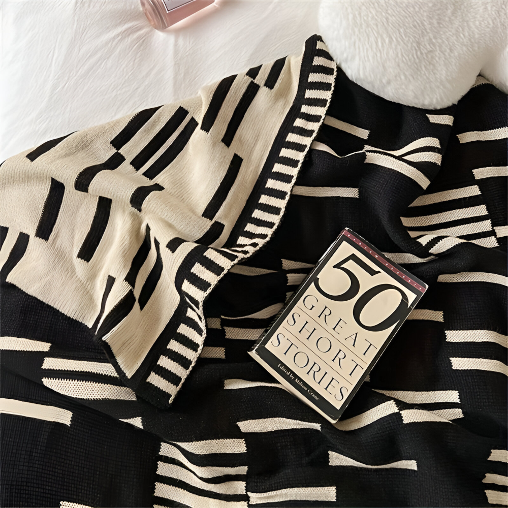 Soft Plaid Winter Throw Blanket Black Beige