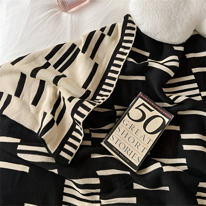 Soft Plaid Winter Throw Blanket Black Beige