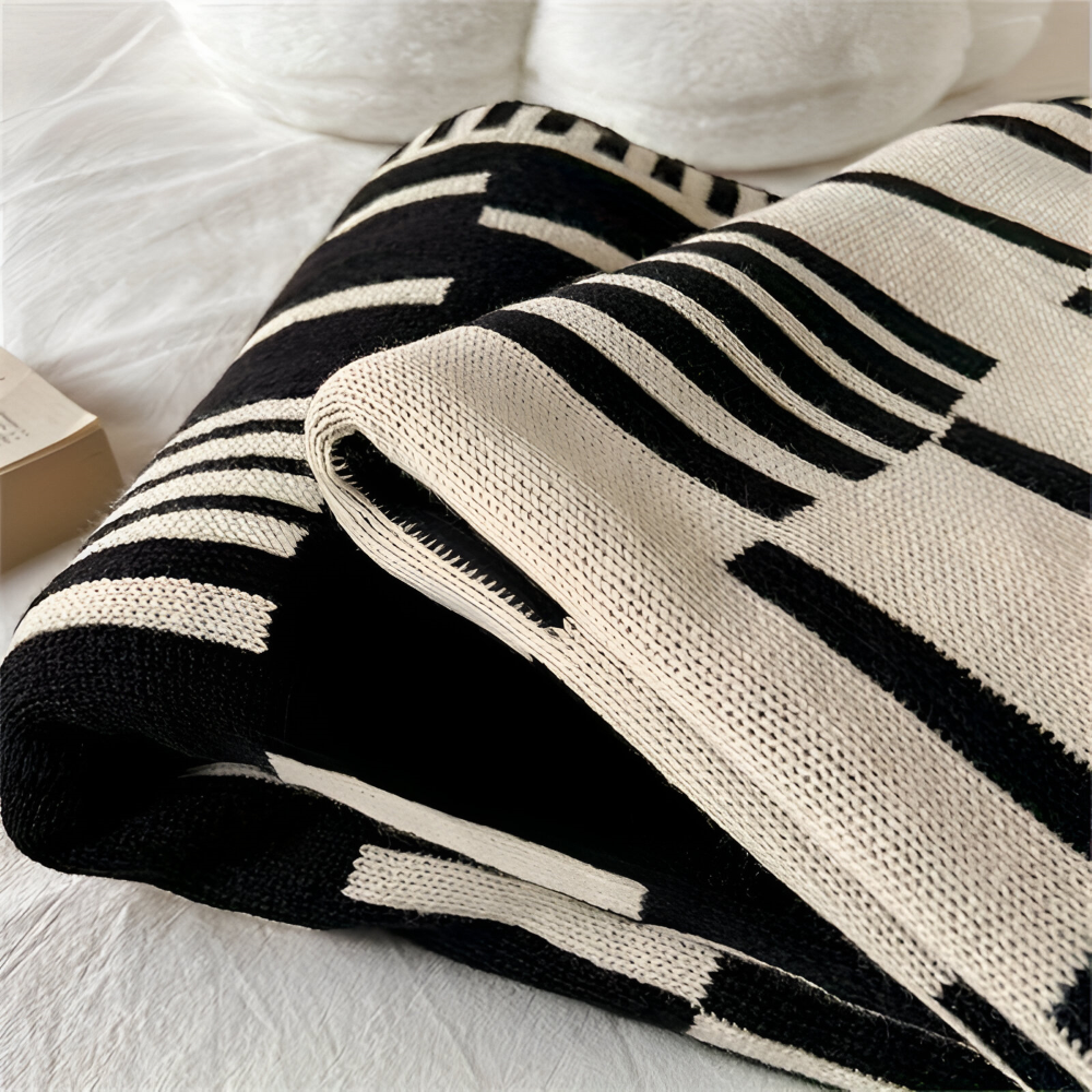 Soft Plaid Winter Throw Blanket Black Beige