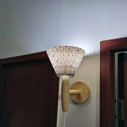 Rustic Wooden Wall Light with Soft Shade
