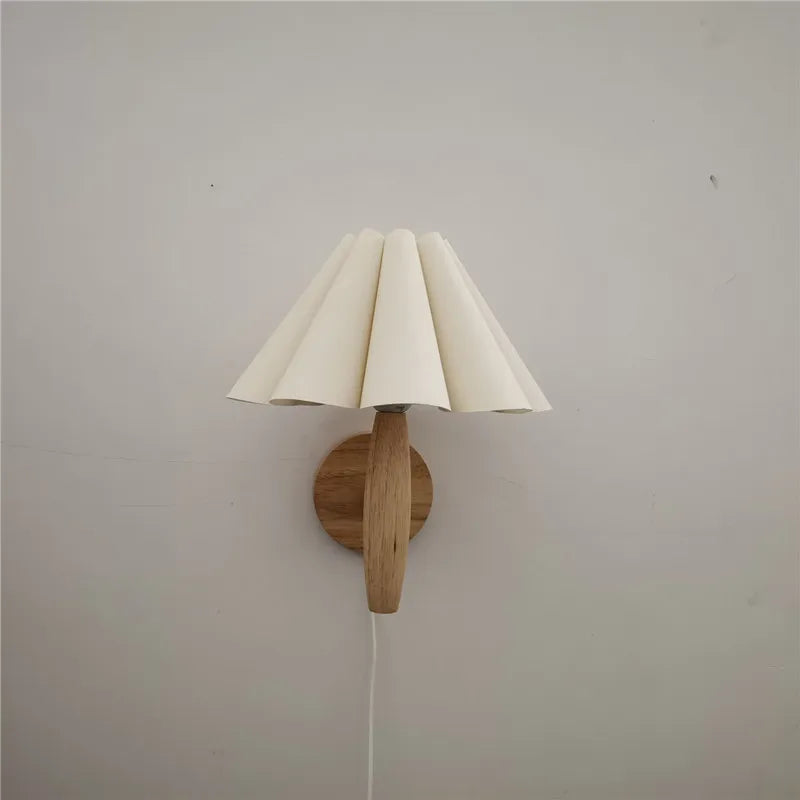 Rustic Wooden Wall Light with Soft Shade