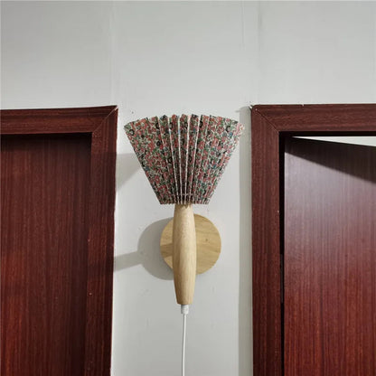 Rustic Wooden Wall Light with Soft Shade